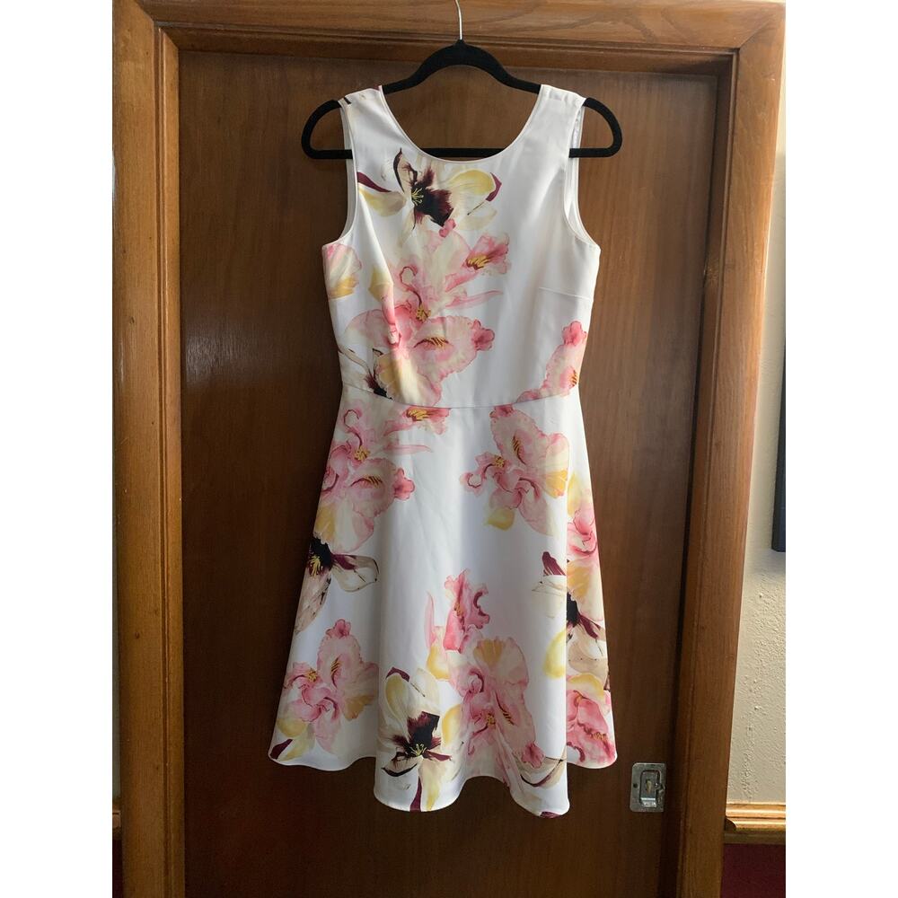 White House Black Market Floral Fit & Flare Dress Size 6 Pink White